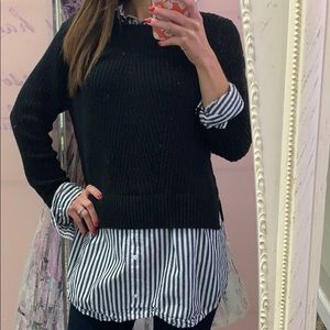 Boutique black sweater 2fer shirt striped